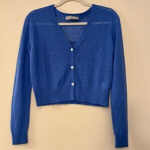 Everlane women’s blue alpaca blend cropped cardigan, small